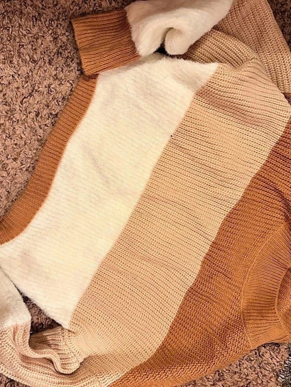 SHEIN White Brown Color Block Sweater